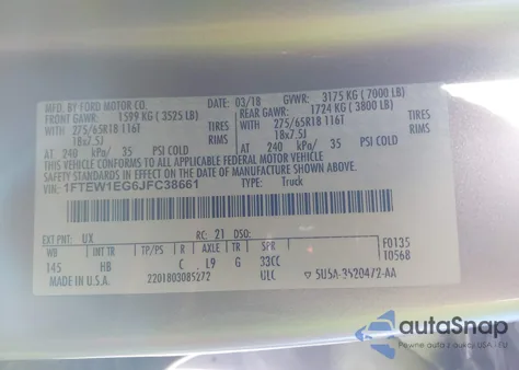 2018 Ford F-150 Lariat из США, поврежденный, VIN 1FTEW1EG6JFC38661